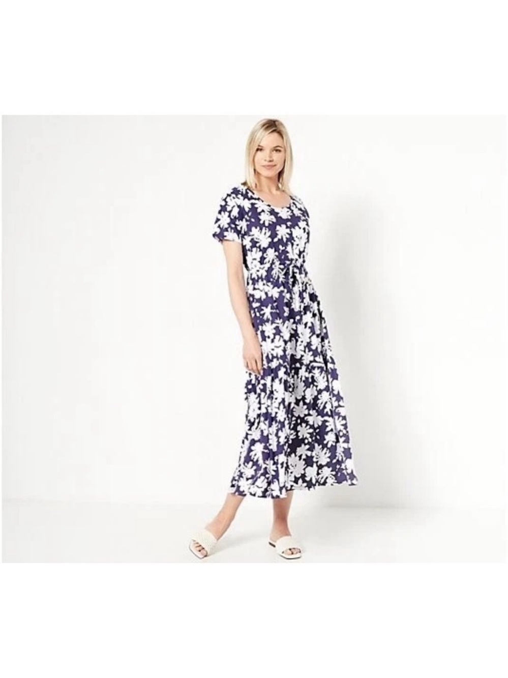 Stan Herman Happy Days 100% Cotton Navy Floral Tiered Maxi Dress PS